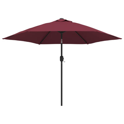 Parasol Vidaxl con iluminación LED y poste de acero 300 cm Burdeos rojo