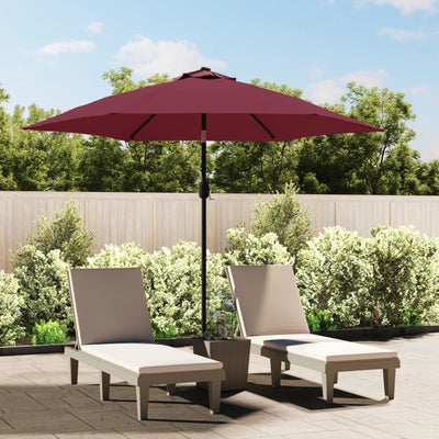 Parasol Vidaxl con iluminación LED y poste de acero 300 cm Burdeos rojo