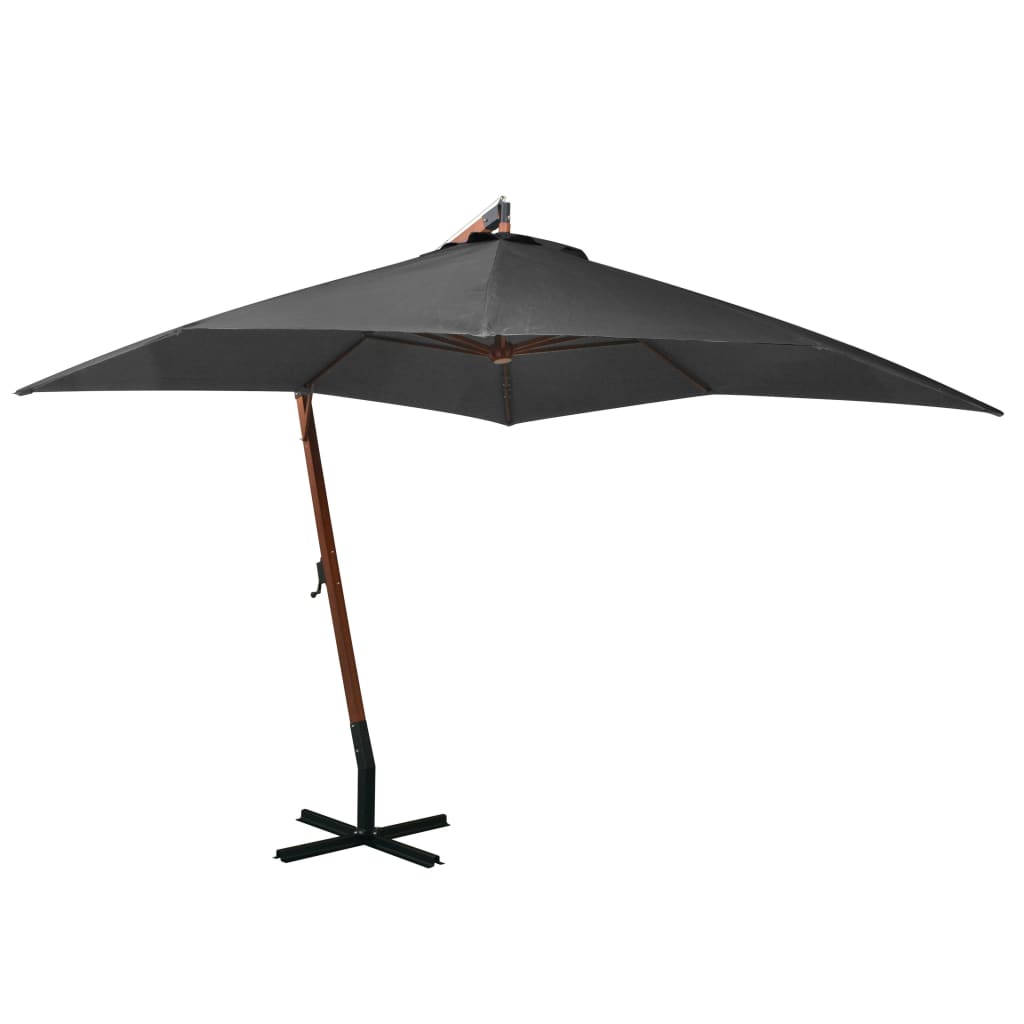 Parasol flotante de Vidaxl con polo 3x3 m de pino sólido -madera con antracita