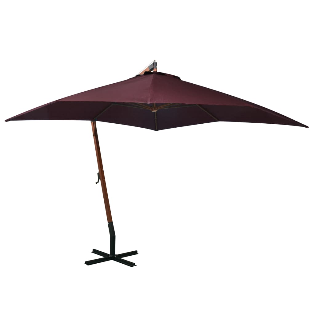 Parasol flotante Vidaxl con polo 3x3 m sólido Vurenhout Burdeos rojo