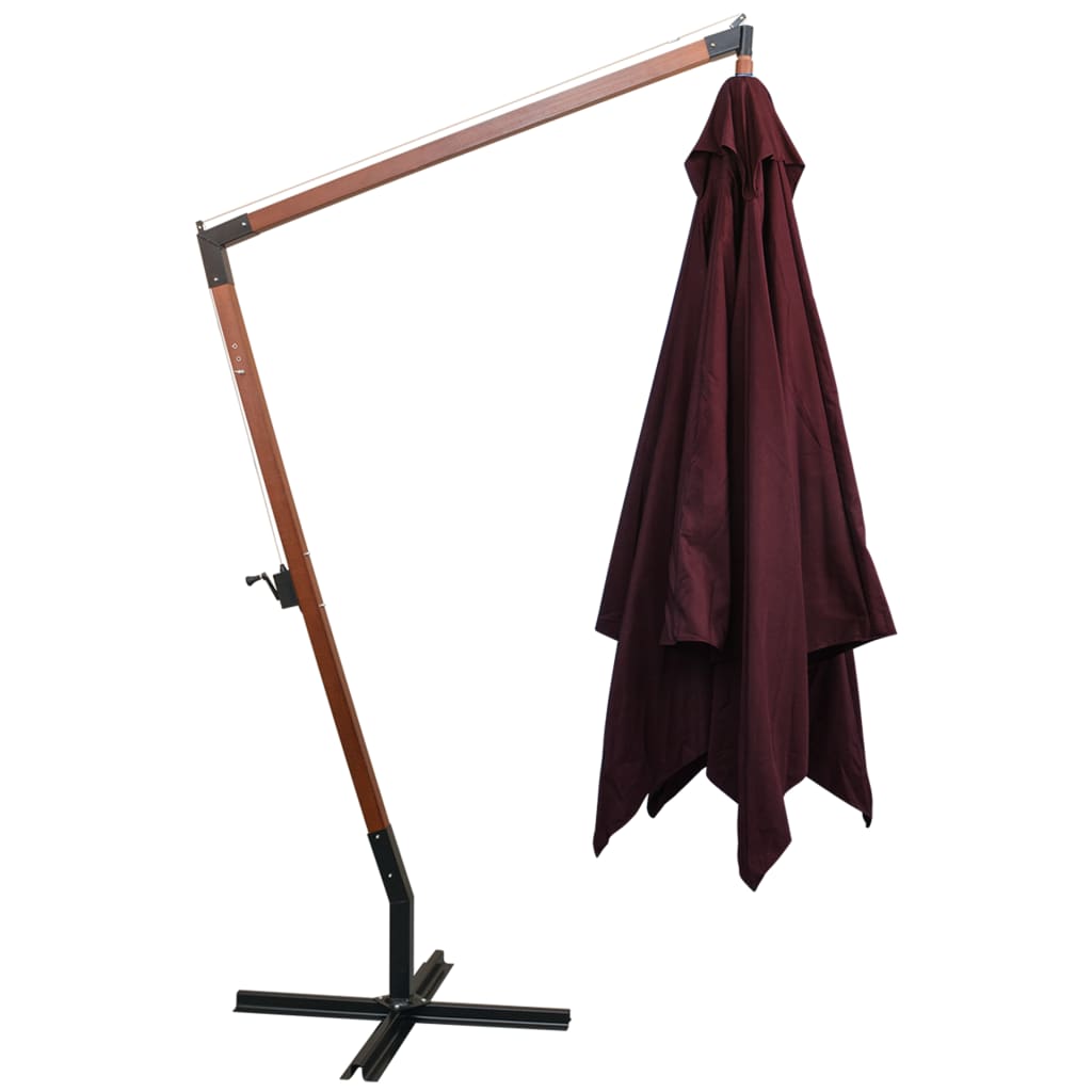 Parasol flotante Vidaxl con polo 3x3 m sólido Vurenhout Burdeos rojo