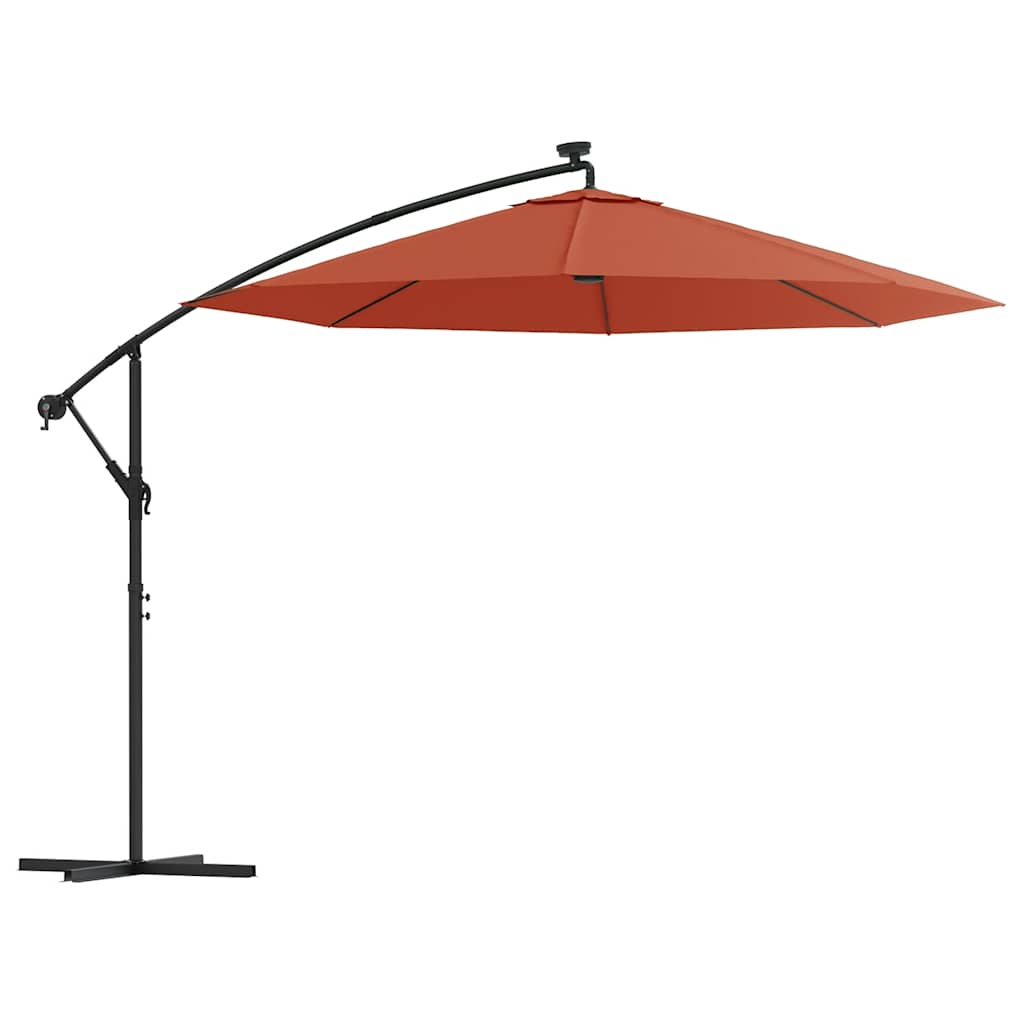 Vidaxl zweefparasol met led-verlichting en stalen paal terracottakleur