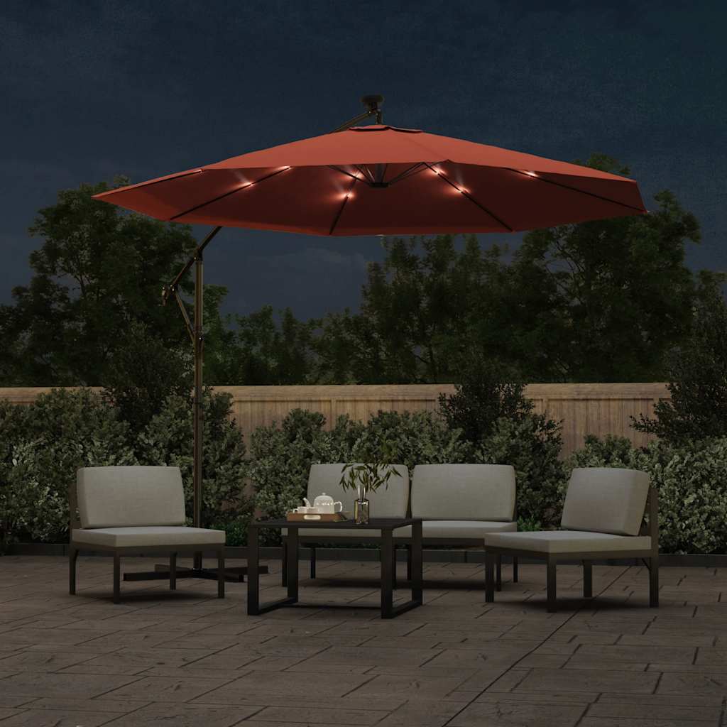 Parasol flotante de Vidaxl con iluminación LED y color terracota de acero