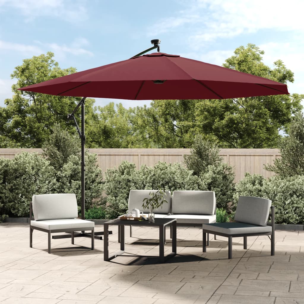 Parasol flotante de Vidaxl con iluminación LED 350 cm Burdeos rojo