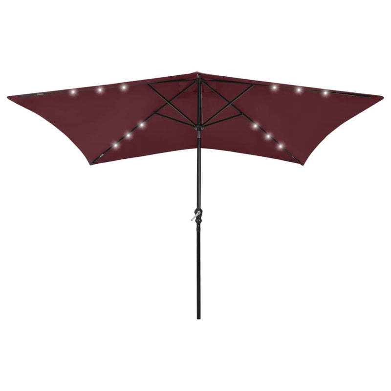 Parasol Vidaxl con LED y polo de acero 2x3 M Burdeos rojo