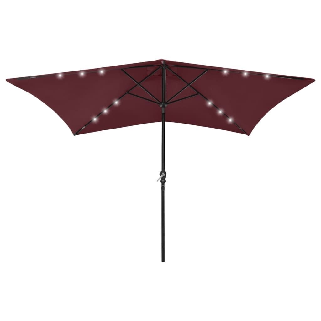 Parasol Vidaxl con LED y polo de acero 2x3 M Burdeos rojo