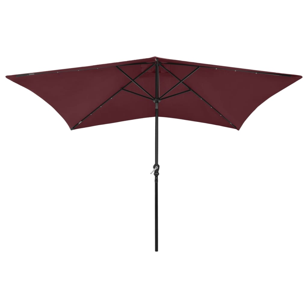 Parasol Vidaxl con LED y polo de acero 2x3 M Burdeos rojo