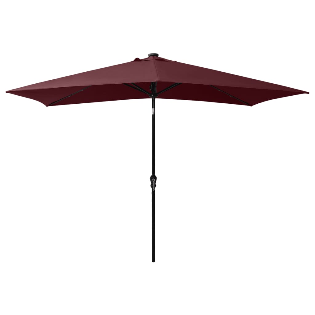 Parasol Vidaxl con LED y polo de acero 2x3 M Burdeos rojo