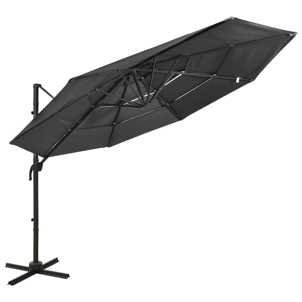 Vidaxl Parasol 4 capas con poste de aluminio 3x3 m de color antracita