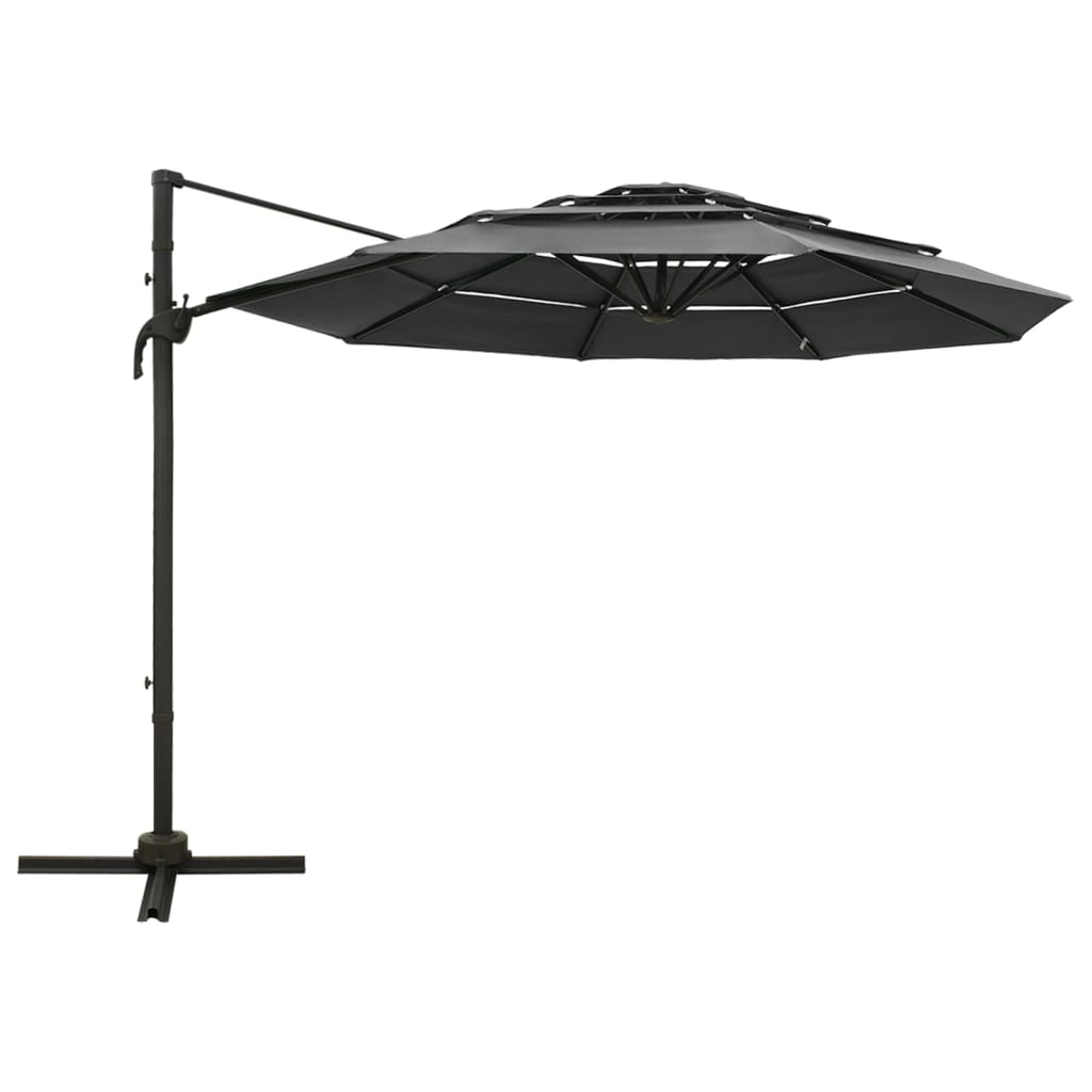 Vidaxl Parasol 4 capas con poste de aluminio 3x3 m de color antracita