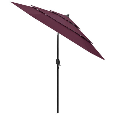 Vidaxl Parasol a 3 strati con polo in alluminio 2,5 m borgogna rosso