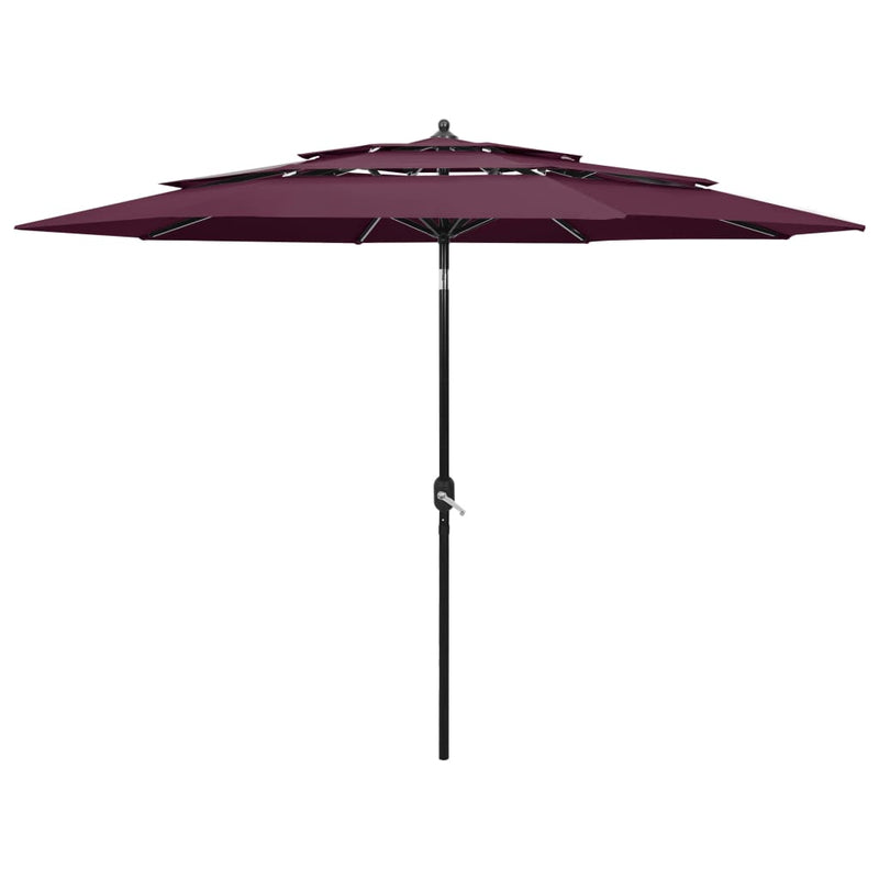 Vidaxl Parasol 3 capas con poste de aluminio 3 M Burdeos rojo