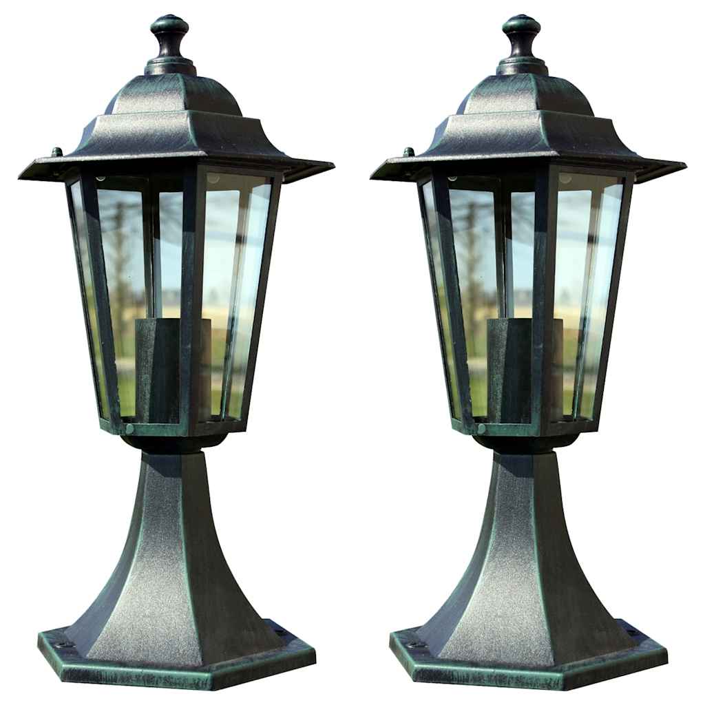 Lámparas de jardín Vidaxl 2 st de aluminio verde oscuro negro