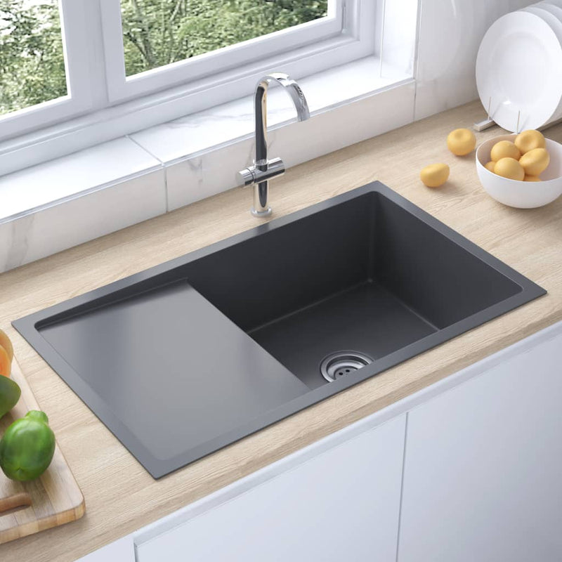 Vidaxl fregadero de acero inoxidable hecho a mano