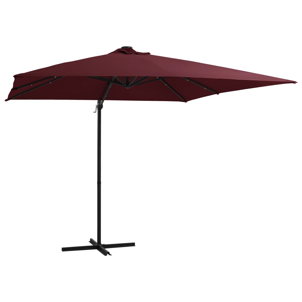 Parasol flotante de Vidaxl con iluminación LED 250x250 cm Burdeos rojo