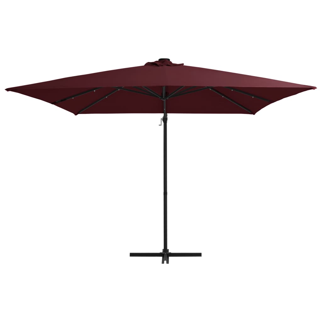 Parasol flotante de Vidaxl con iluminación LED 250x250 cm Burdeos rojo