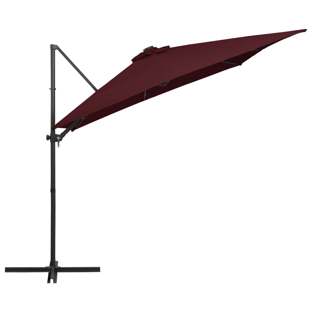 Parasol flotante de Vidaxl con iluminación LED 250x250 cm Burdeos rojo