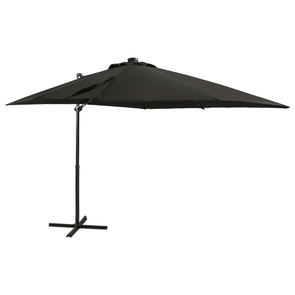 Parasol flotante Vidaxl con poste y iluminación LED de 250 cm de negro