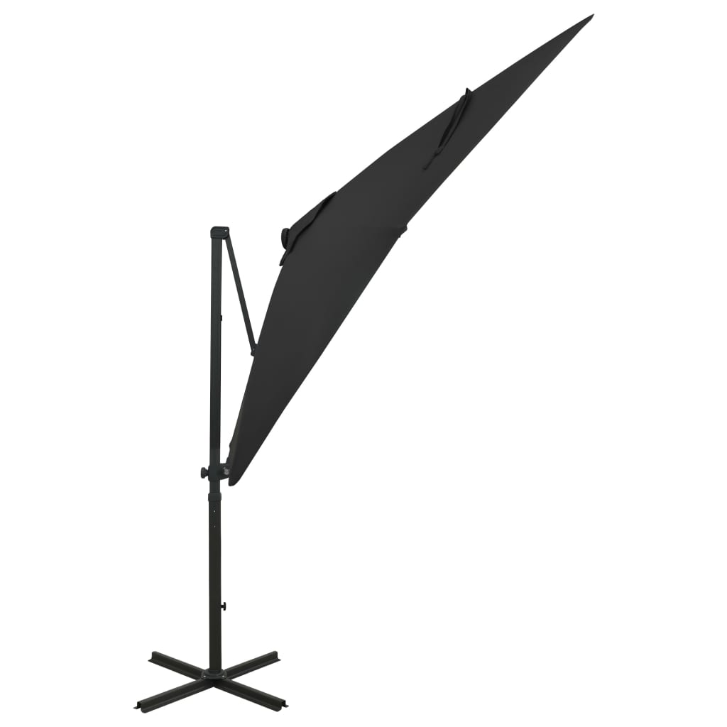 Parasol flotante Vidaxl con poste y iluminación LED de 250 cm de negro