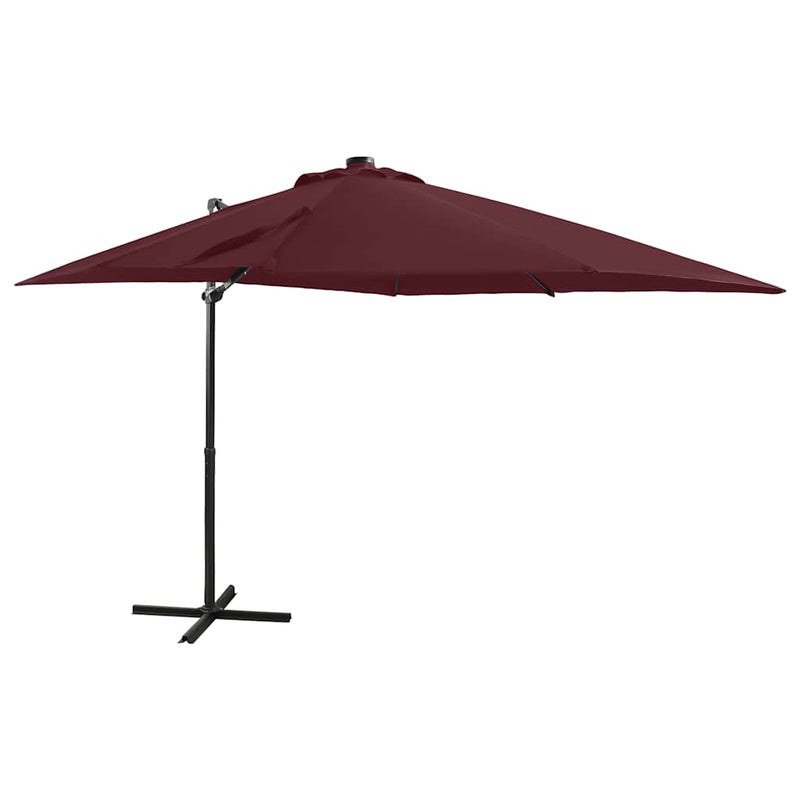 Parasol flotante Vidaxl con polo y iluminación LED 250 cm Burdeos rojo