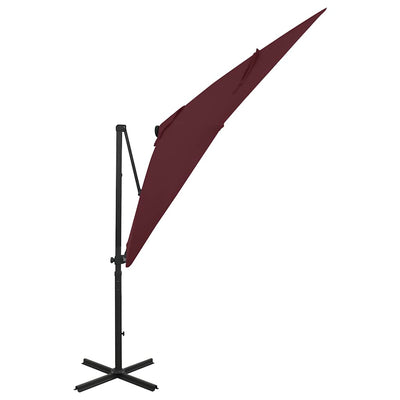 Parasol flotante Vidaxl con polo y iluminación LED 250 cm Burdeos rojo