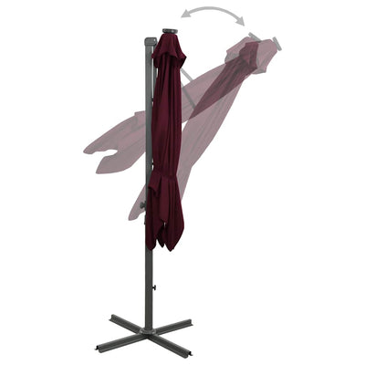 Parasol flotante de Vidaxl con polo y iluminación LED 300 cm Burdeos rojo