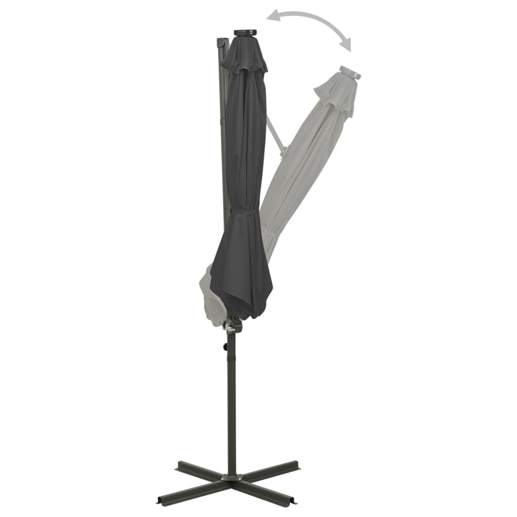 Vidaxl Parasolo galleggiante con polo e illuminazione a LED da 300 cm di colore antracite