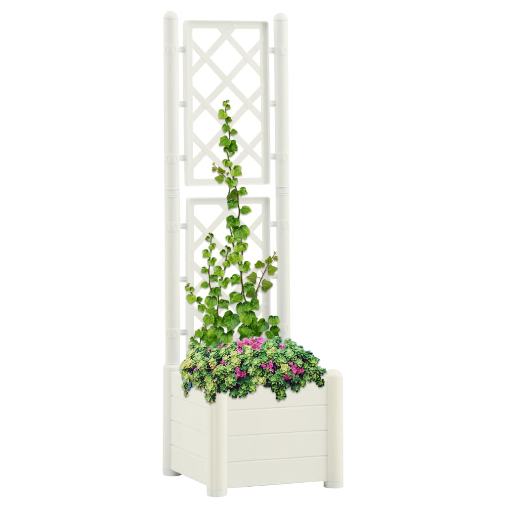 Plantador Vidaxl con latwerk 43x43x142 cm pp blanco