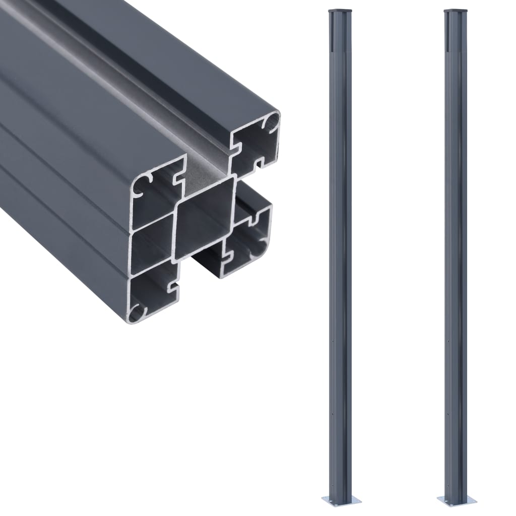 Vidaxl Postes de cerca 2 PC 185 cm de aluminio gris oscuro