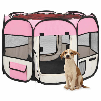 Vidaxl Dog Ren plegable con bolsa portadora 90x90x58 cm rosa