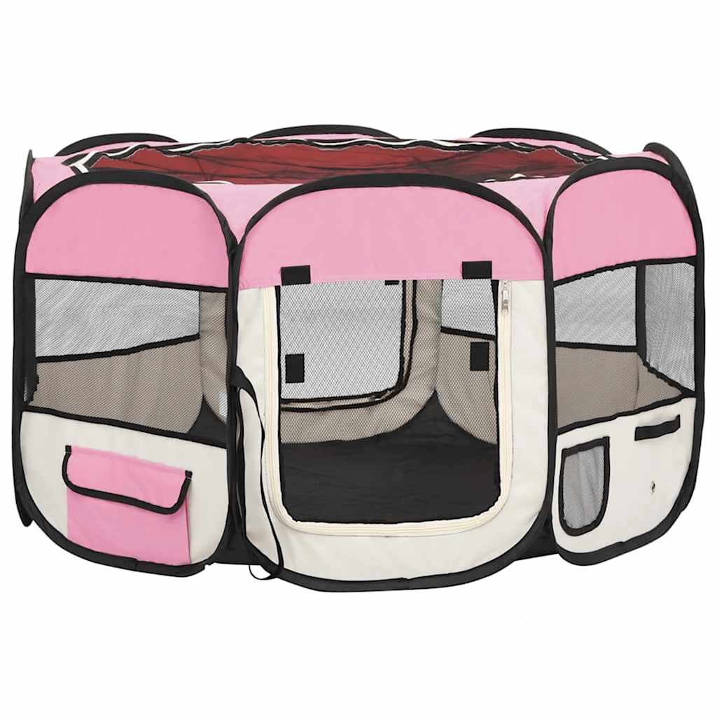 Vidaxl Dog Ren plegable con bolsa portadora 110x110x58 cm rosa