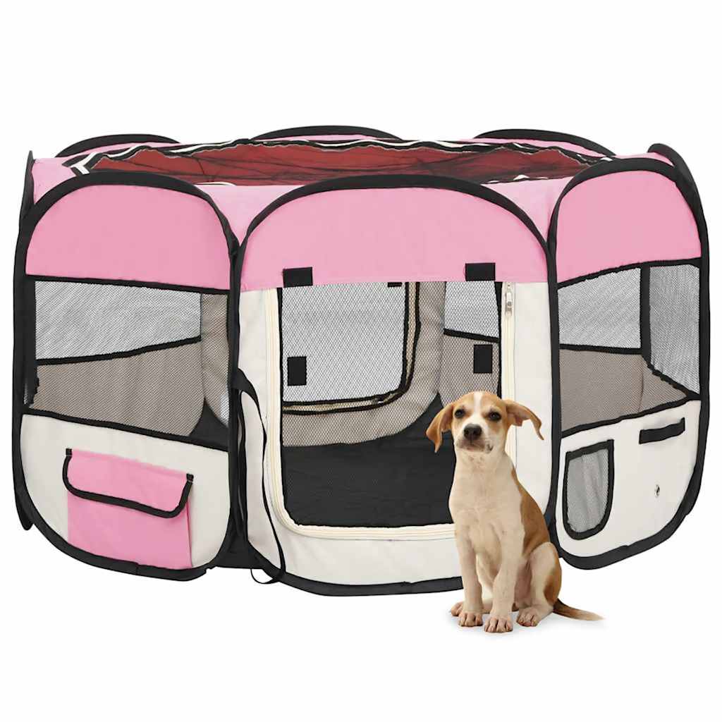 Vidaxl Dog Ren plegable con bolsa portadora 110x110x58 cm rosa