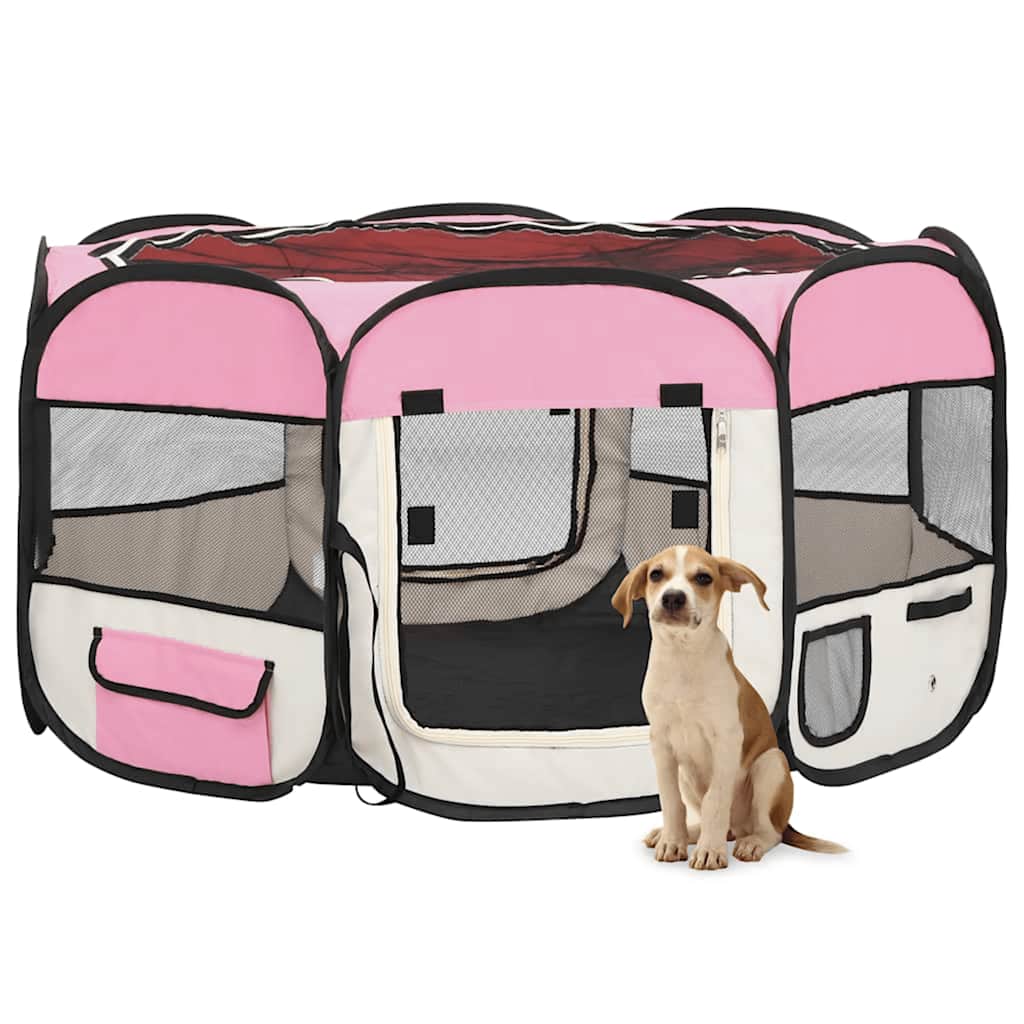Vidaxl Dog Ren plegable con bolsa portadora 125x125x61 cm rosa