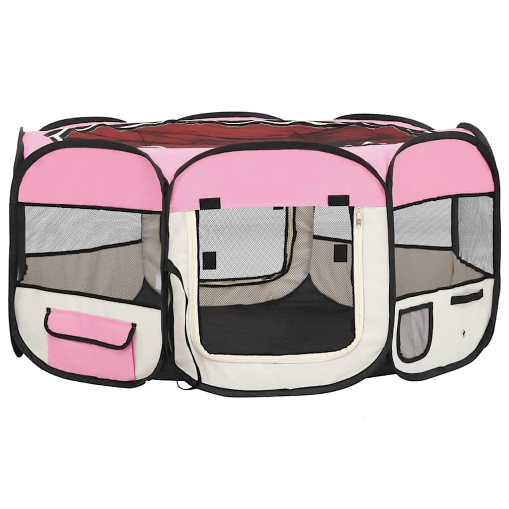 Vidaxl Dog Ren plegable con bolsa portadora 145x145x61 cm rosa