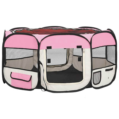 Vidaxl Dog Ren plegable con bolsa portadora 145x145x61 cm rosa