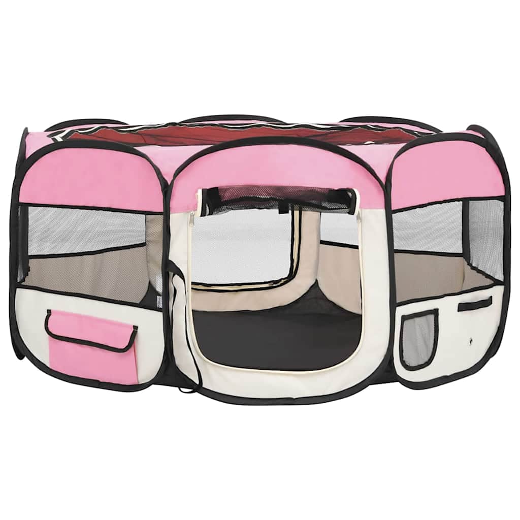 Vidaxl Dog Ren plegable con bolsa portadora 145x145x61 cm rosa