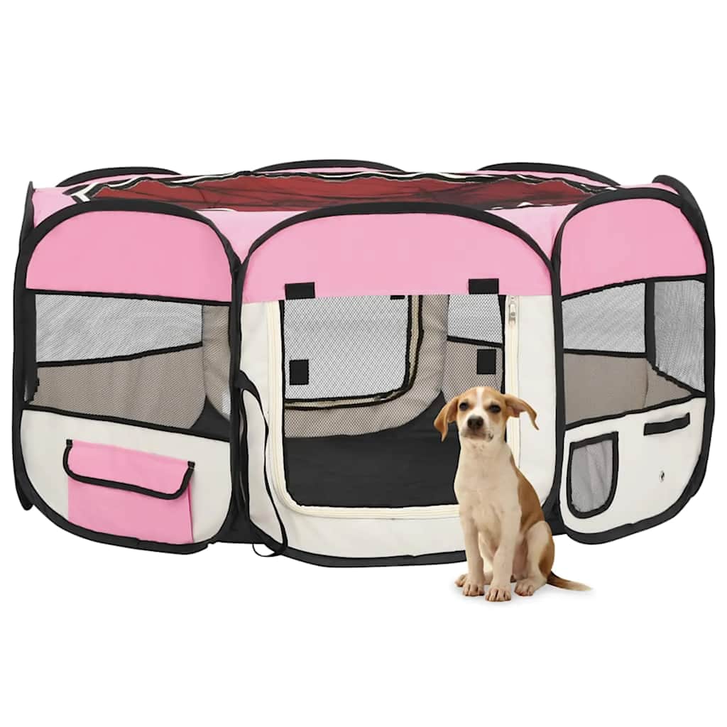 Vidaxl hondenren inklapbaar met draagtas 145x145x61 cm roze