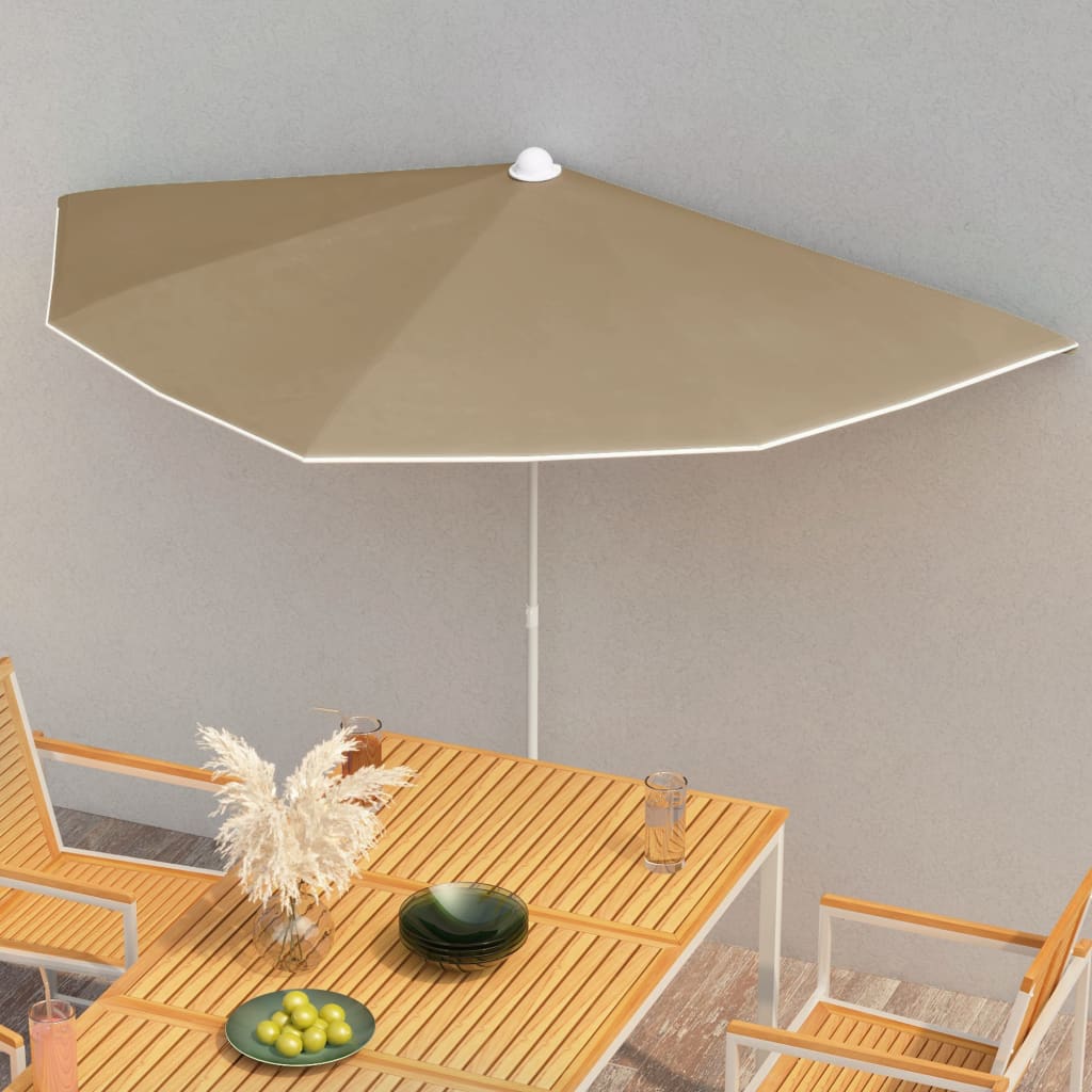 Mezzo ombrellone Vidaxx con palo 180x90 cm tortora