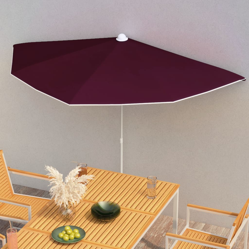 Vidaxl Parasol Half con poste 180x90 cm Burdeos rojo