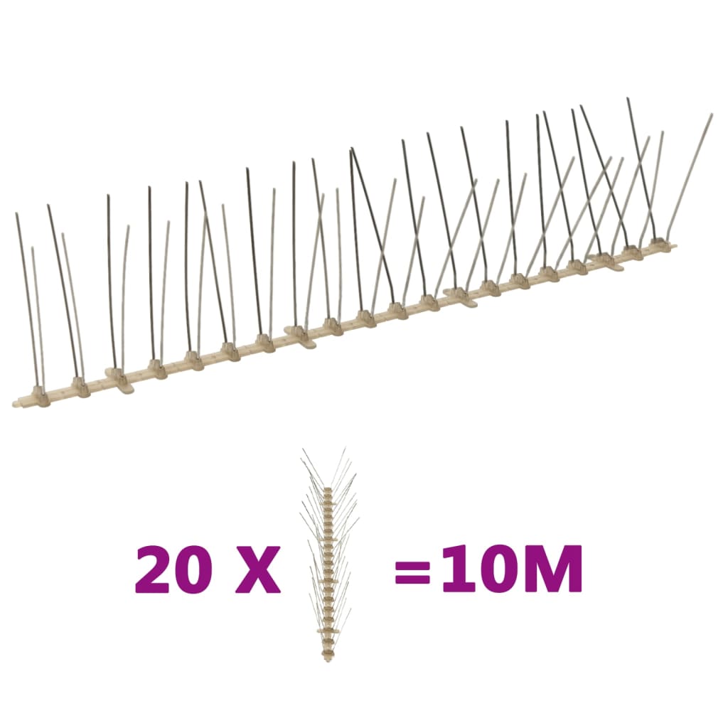 Vidaxl alfileres para pájaros y palomas con 4 filas 20 unidades 10 m plástico
