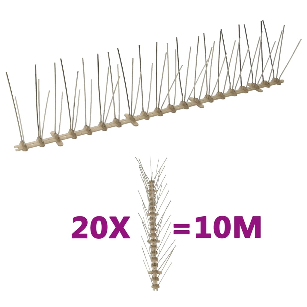 Vidaxl alfileres para pájaros y palomas con 5 filas 20 unidades 10 m plástico