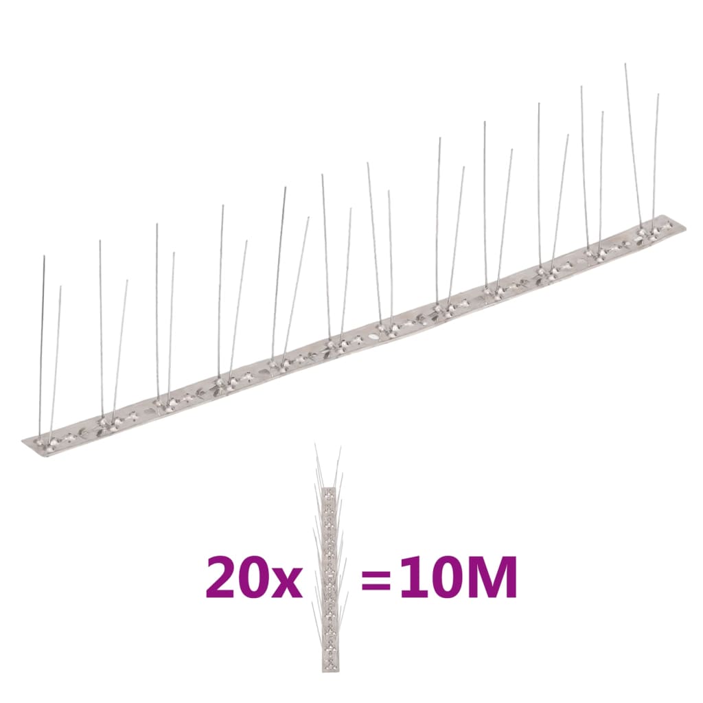 Vidaxl Pins Vogelen Pigeon con 2 hileras 20 st 10 m de acero inoxidable