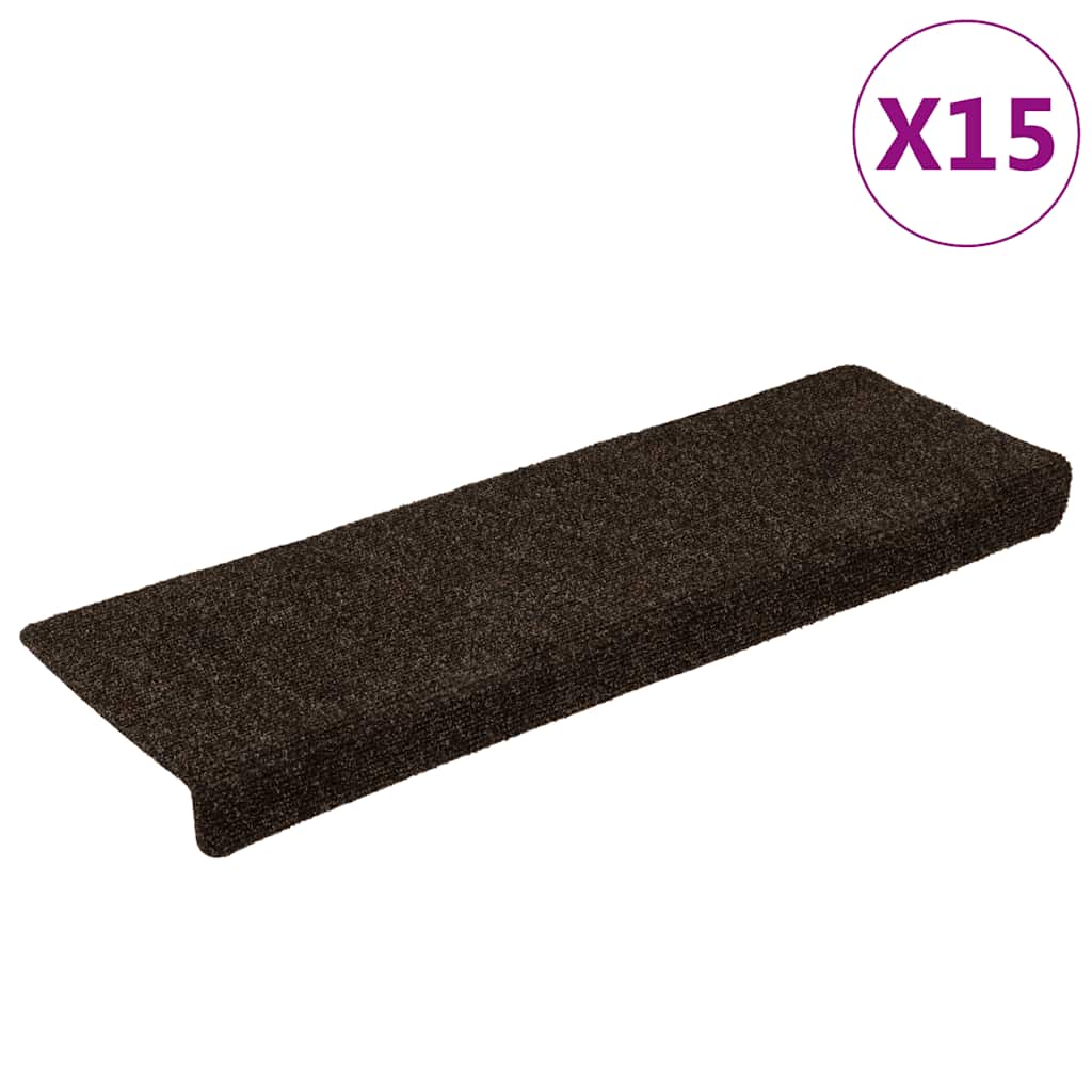 Esteras de escalera de Vidaxl 15 st 65x21x4 cm aguja de color marrón oscuro