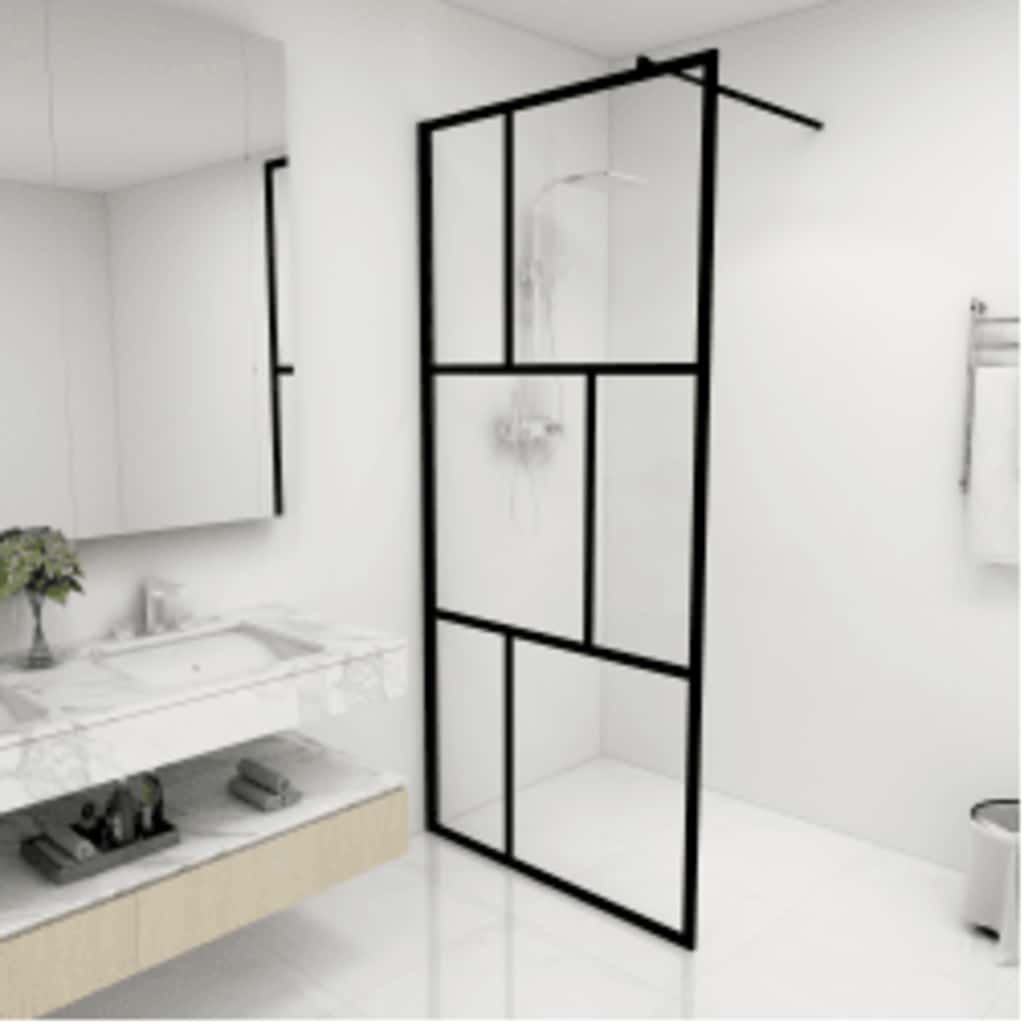 Vidaxl Walk -en la pared de la ducha 90x195 cm de vidrio endurecido negro