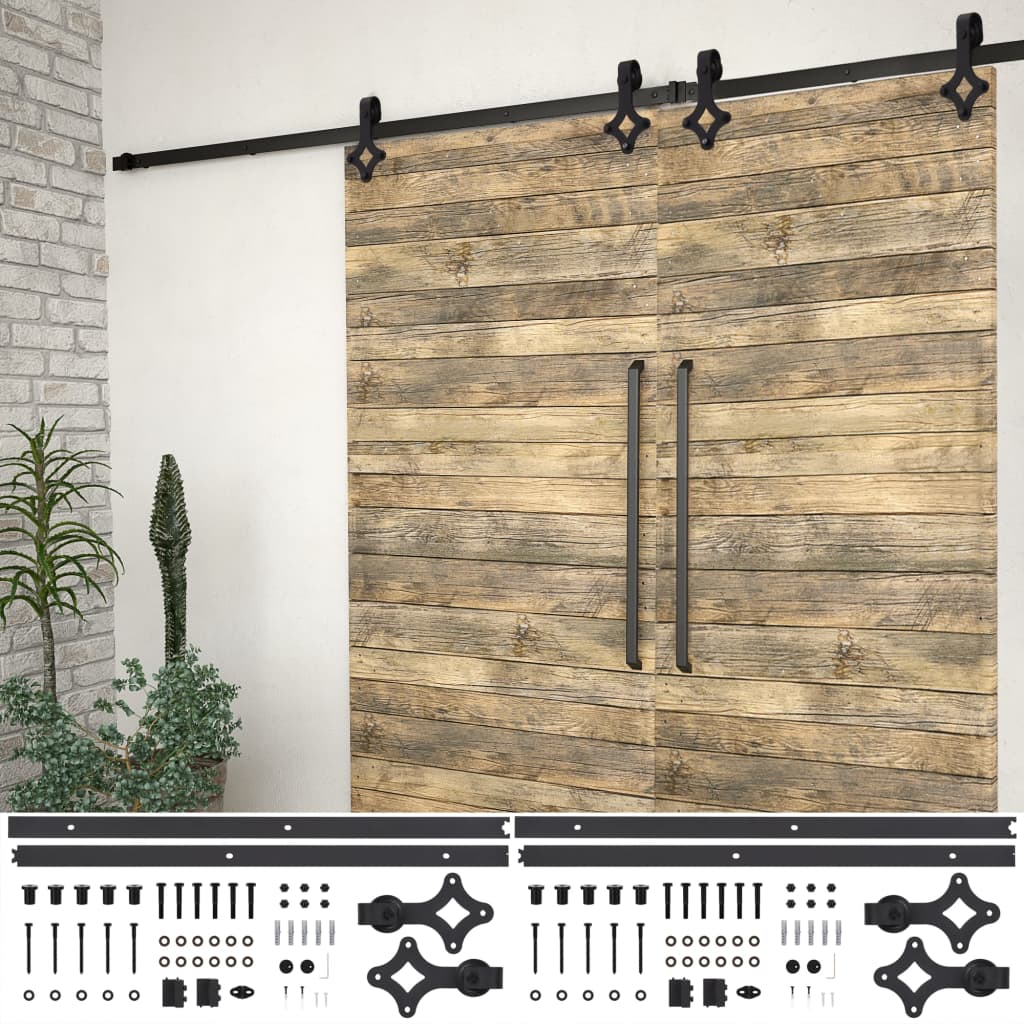 Conjuntos de hardware de Vidaxl para puertas correderas de 2 st 200 cm de acero negro