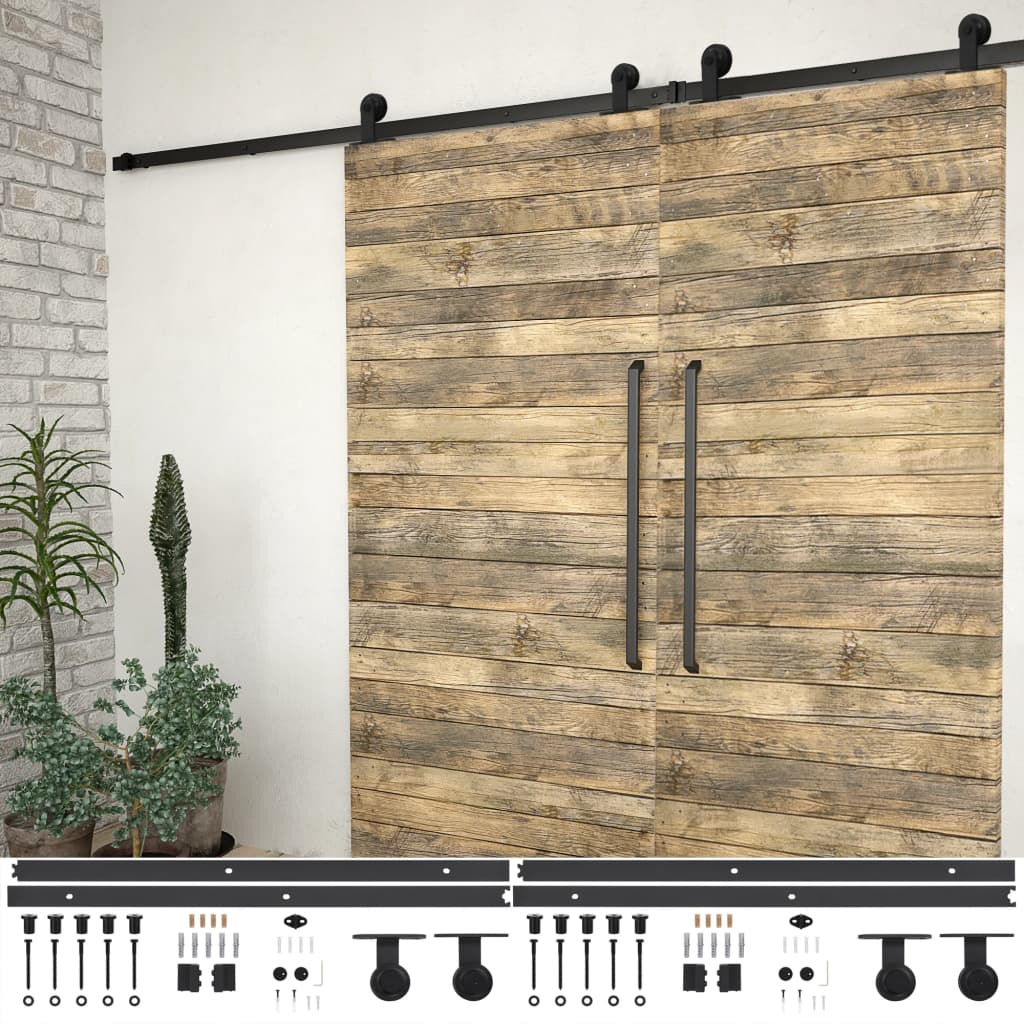 Conjuntos de hardware de Vidaxl para puertas correderas de 2 st 200 cm de acero negro
