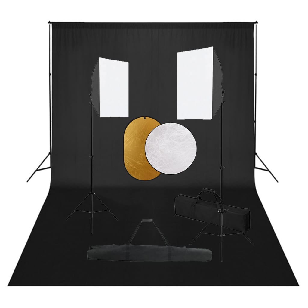 Vidaxl Photo Studio Conjunto con lámparas de softbox, fondo y reflector