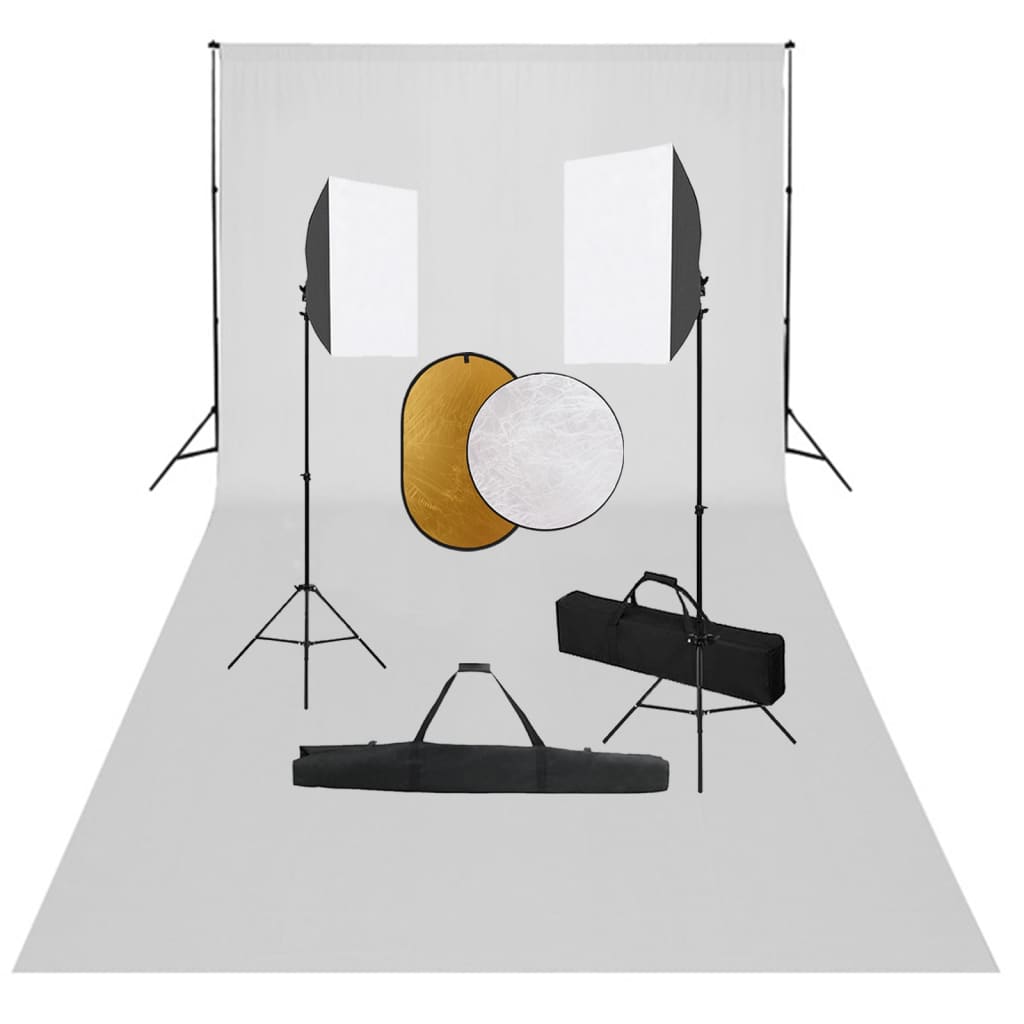 Vidaxl Photo Studio Conjunto con lámparas de softbox, fondo y reflector
