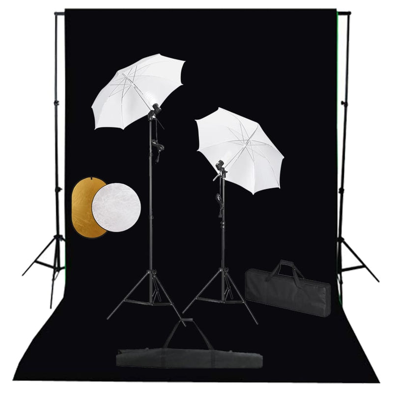 Vidaxl Photo Studio Set con lampade, ombrelli, sfondo e riflettore