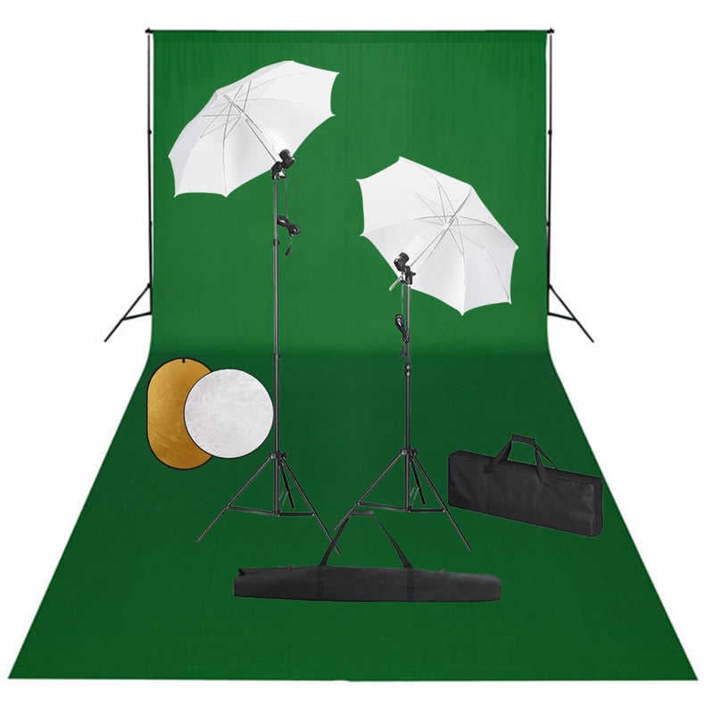 Vidaxl Photo Studio Conjunto con lámparas, paraguas, fondo y reflector